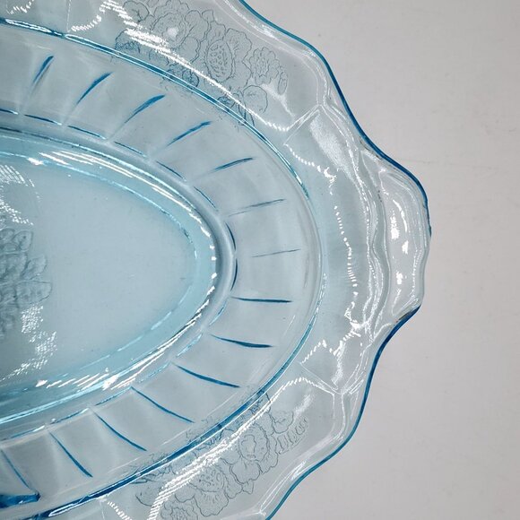 Vintage Anchor Hocking Blue Mayfair Open Rose Divided Relish Dish Oval - Picture 7 of 10